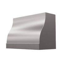 White metal chimney hood on a brick wall with a red roof trim