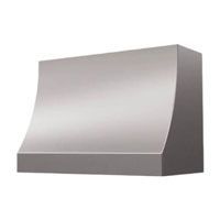 Brown metal chimney hood with gold trim on a workshop floor