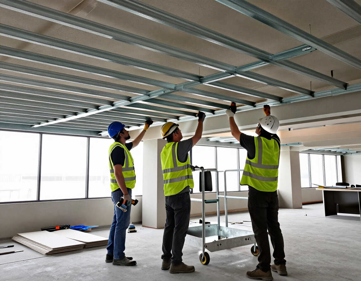 Instalación profesional de estructura metálica para cielo raso de drywall