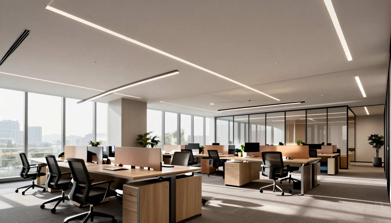 Cielo raso en drywall moderno para una oficina comercial