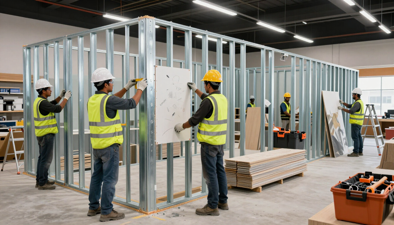 Instalación profesional de divisiones de drywall para un local comercial
