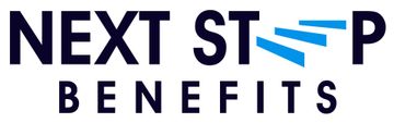 Logo: "NEXT STEP BENEFITS" in navy blue, with blue upward stair-like graphic.