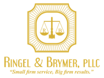 The logo for ringel & brymer , pllc is a small firm service , big firm results.