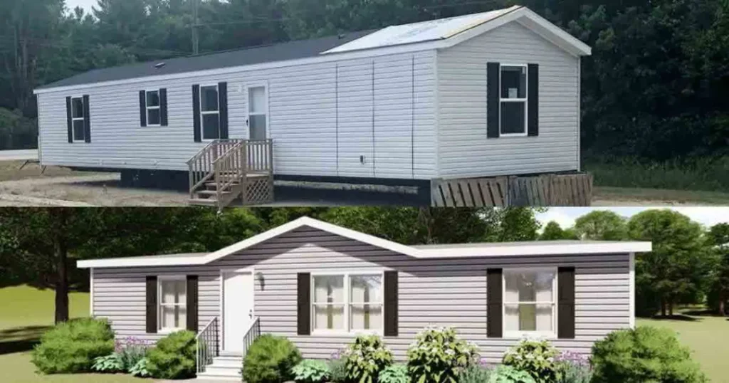 Comparison of traditional and modern single-wide mobile homes highlighting updated exterior design 
