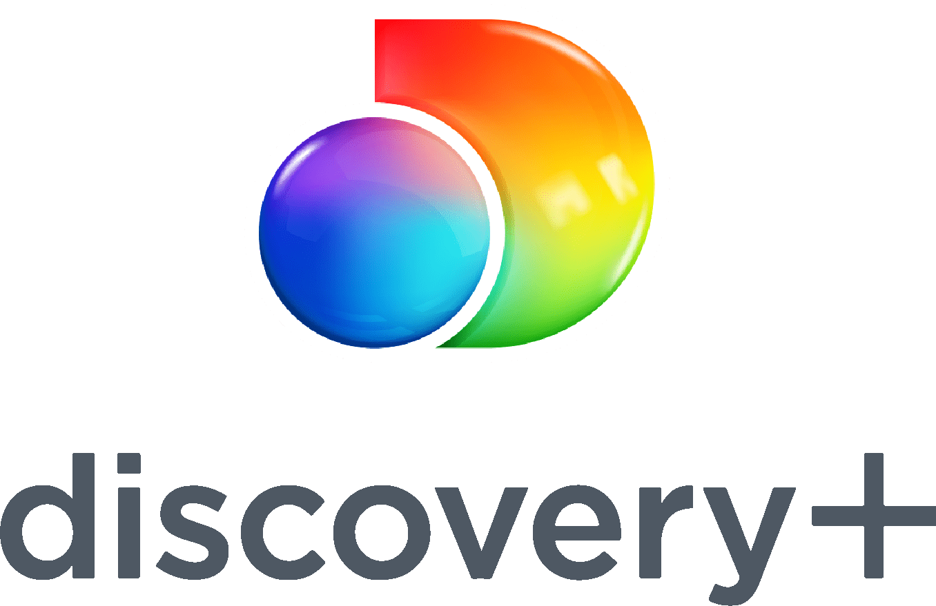 The logo for discovery plus is a rainbow colored circle with the letter d on it.