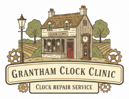 Shows a building with clocks in the windows, gears, and a clock tower.