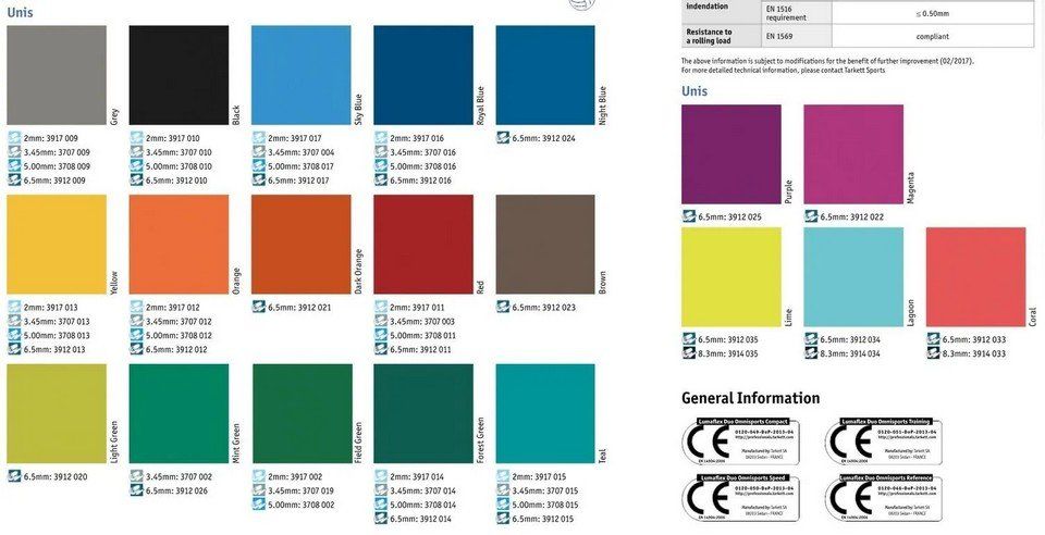palette colori per superfici da utilizzare in impianti sportivi