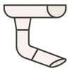 A light-colored gutter and downspout system with a curved elbow extension.
