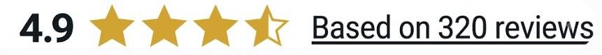4.9-star rating with 320 reviews and four-and-a-half gold stars
