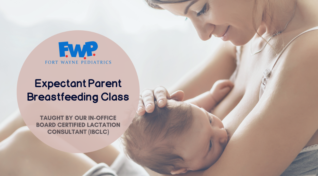 Expectant parent breastfeeding class promo with mother nursing baby in soft pink tones