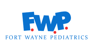 Fort Wayne Pediatrics logo with blue FWP lettering and red dots on a white background