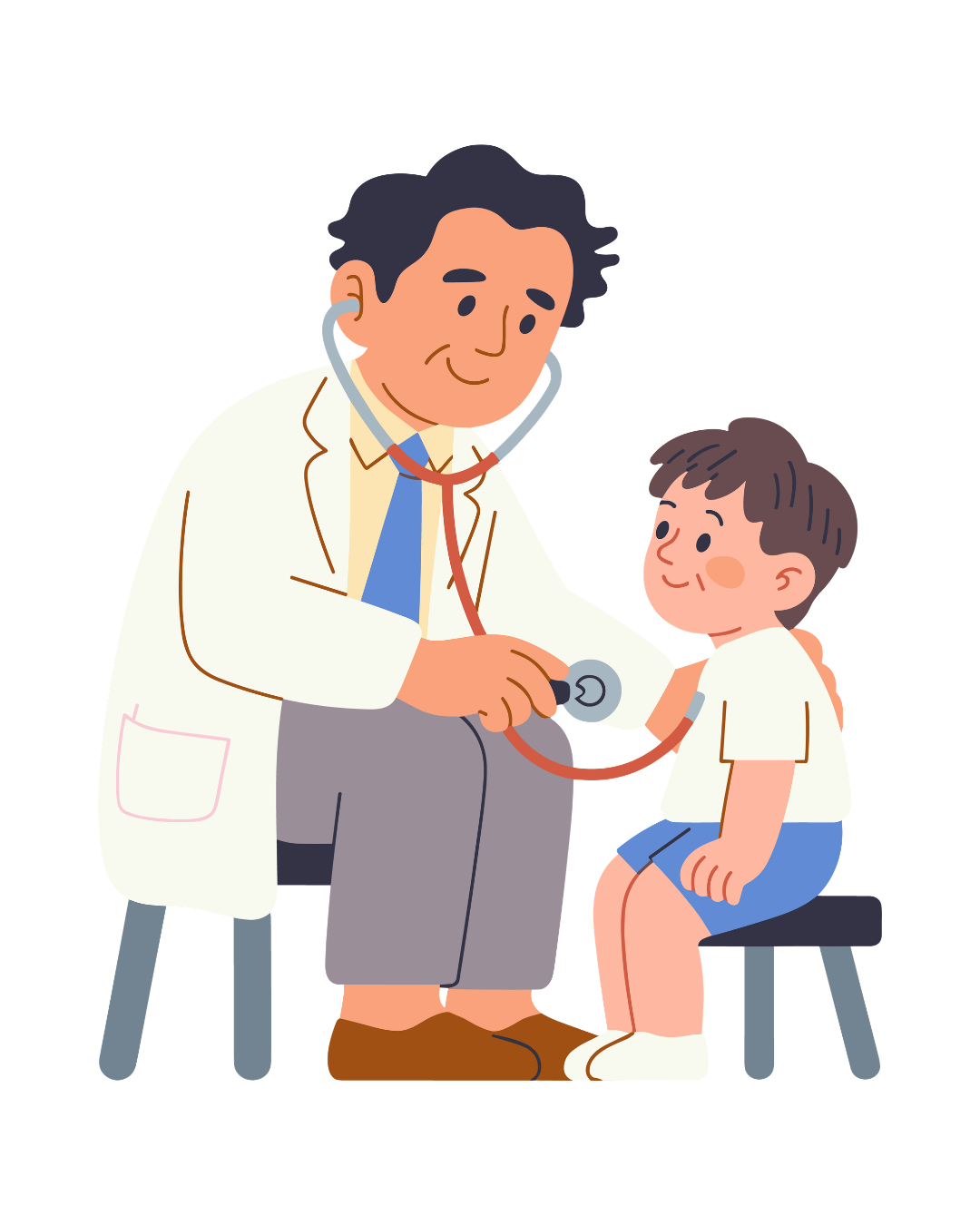 Doctor listening to a child’s chest with a stethoscope in a clinic