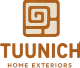 Tuunich Home Exteriors logo with brown abstract square icon and text on white background