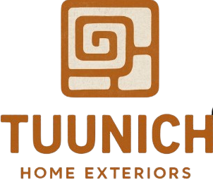 Tuunich Home Exteriors logo with brown abstract square icon and text on white background