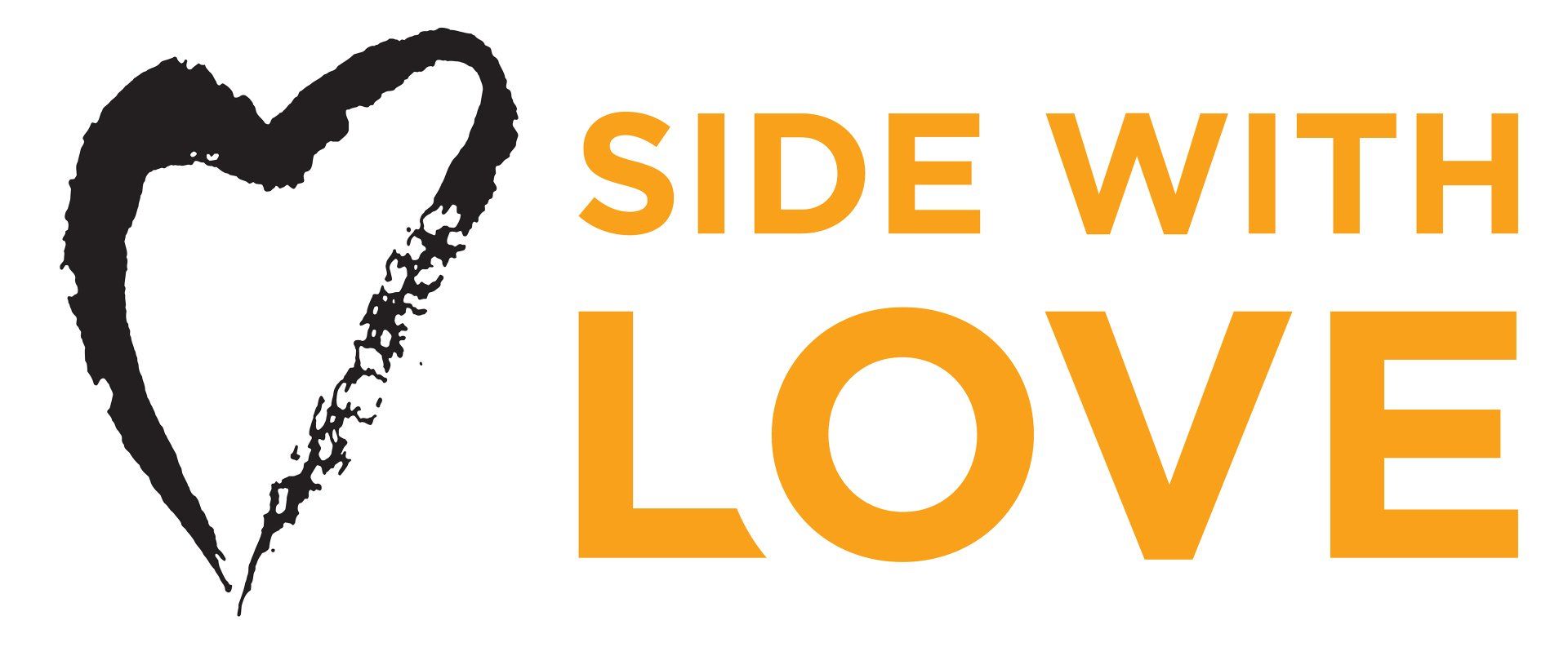 A logo that says side with love with a heart