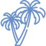 a blue icon of two palm trees on a white background .