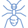 a blue line drawing of an ant on a white background .
