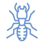 a blue line drawing of a termite on a white background .