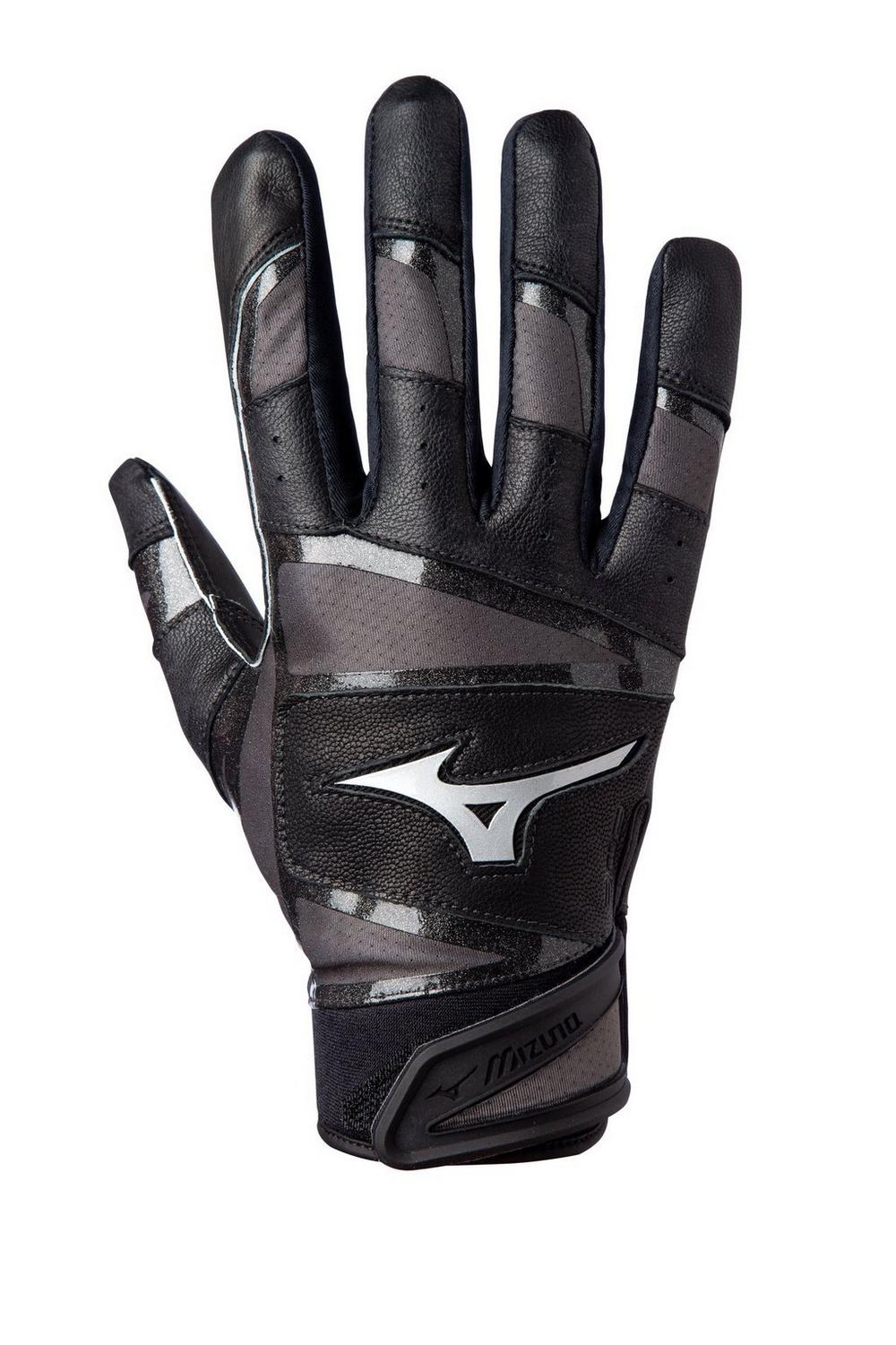 A pair of black and gray baseball gloves on a white background.