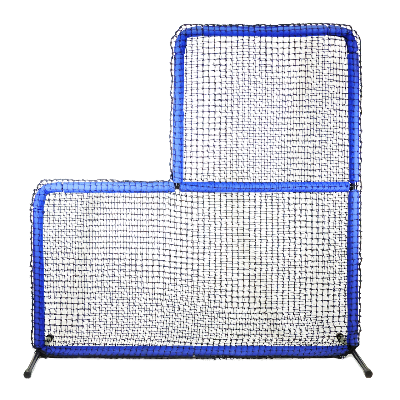 A baseball net with a blue frame on a white background