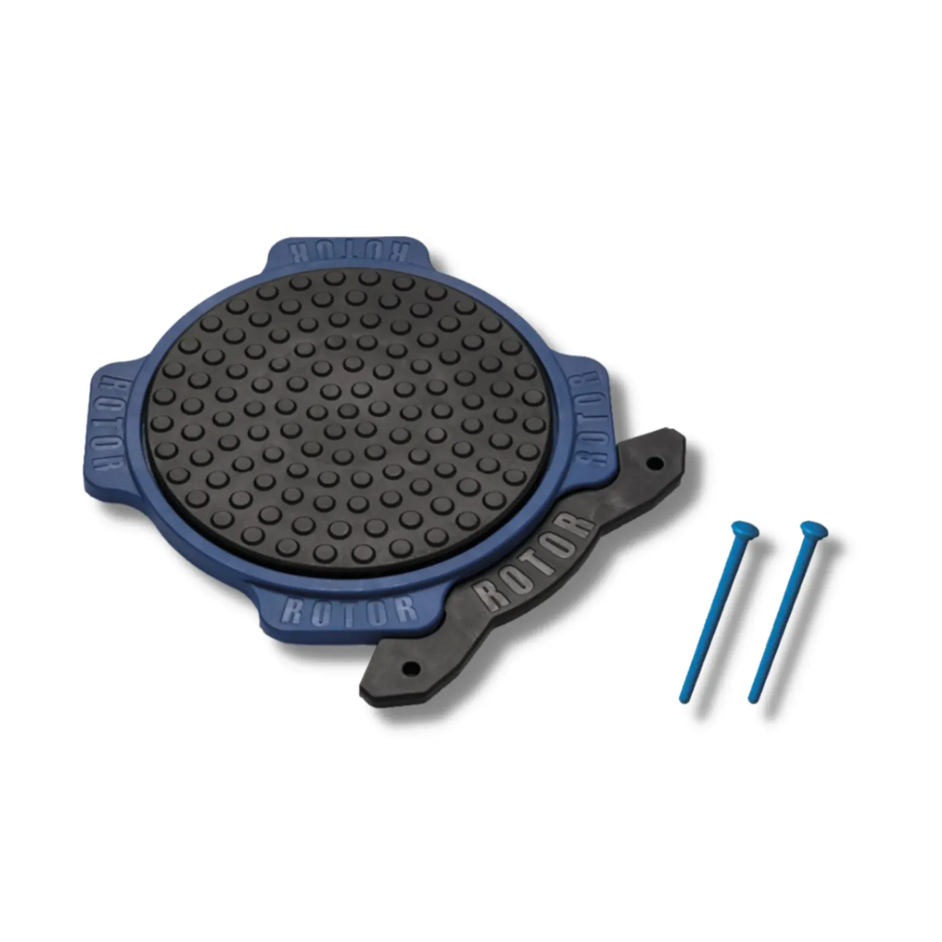 A rotor tool with two blue screws attached to it