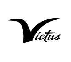 A black and white logo for victus on a white background.