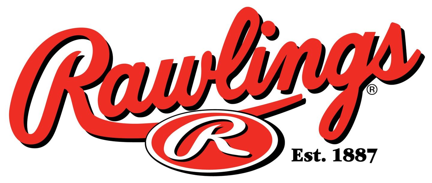 The rawlings logo is red and white and was established in 1887.
