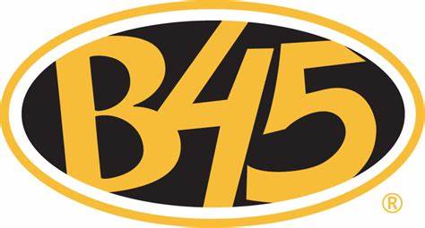 The b45 logo is yellow and black in an oval.