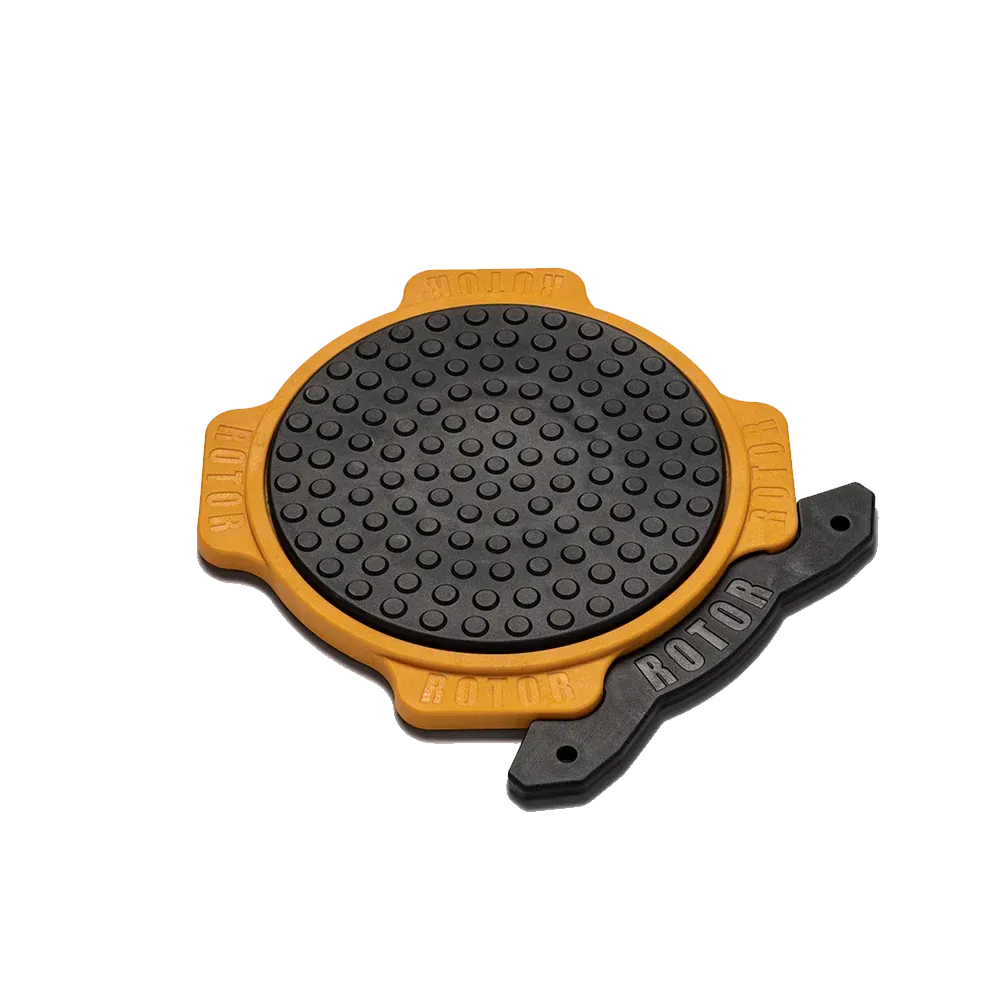 A yellow and black object with the word rotor on it