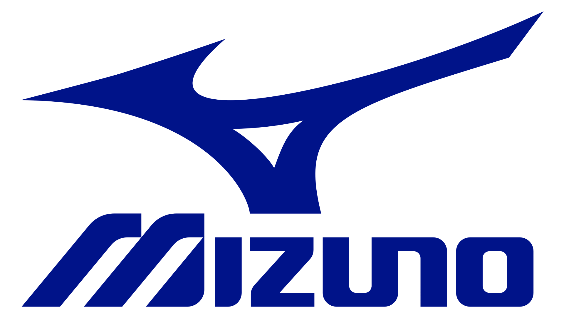 A blue mizuno logo on a white background