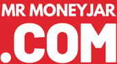 Mr Money Jar MR MONEYJAR .COM, white text on a red background.