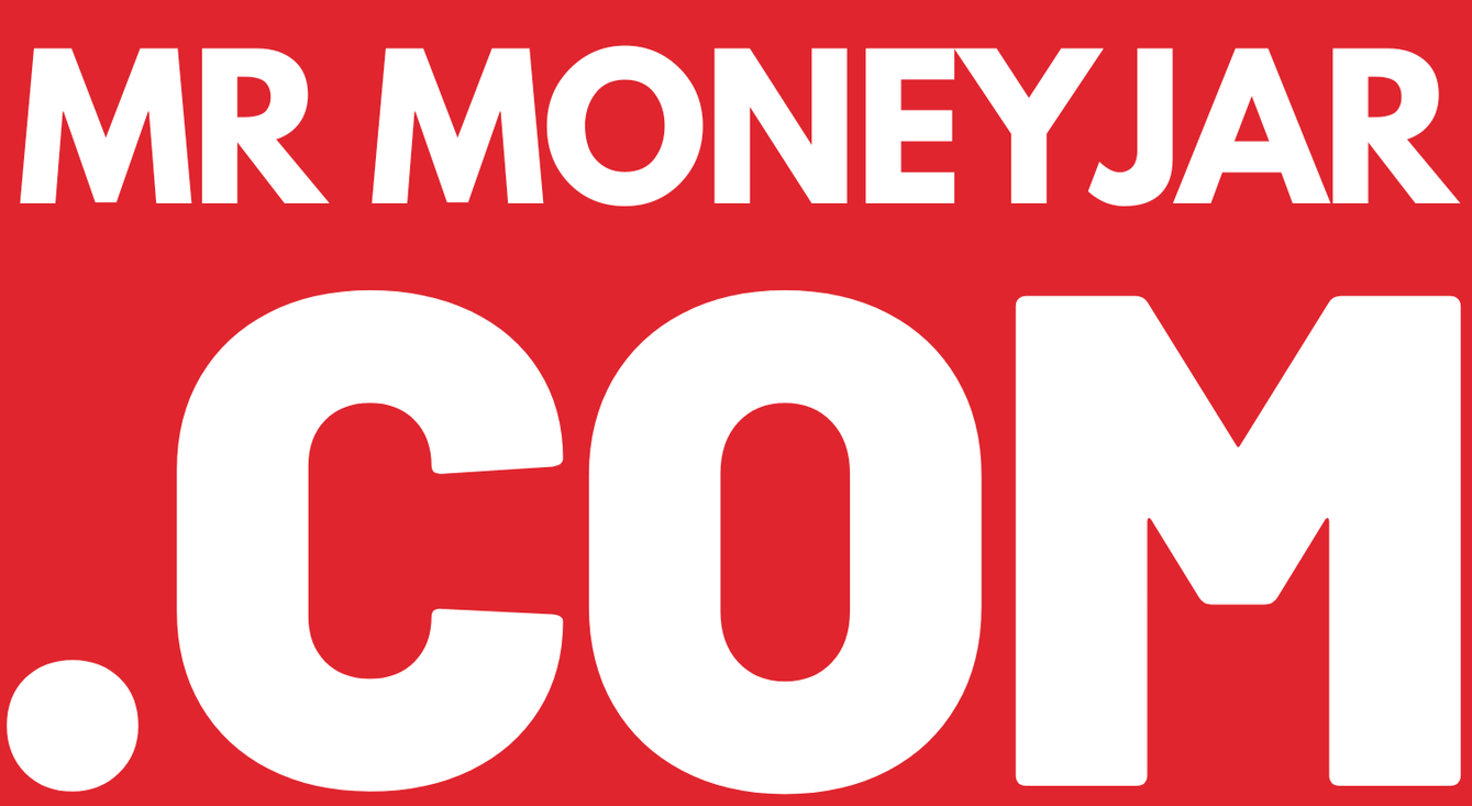 MR MONEYJAR .COM, white text on a red background.