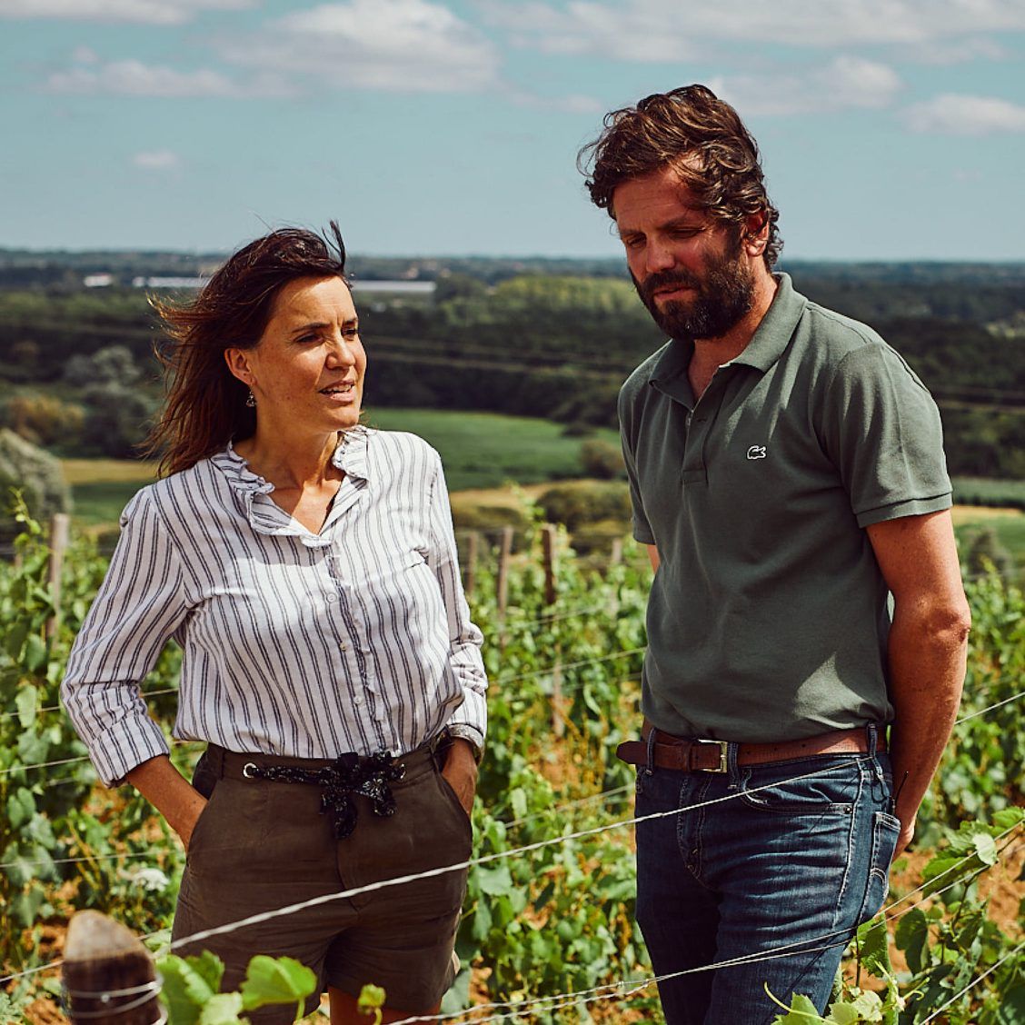 Pierre-Marie Luneau with his wife Marie Chartier in the vineyards Pierre-Marie Luneau with his wife Marie Chartier in the vineyards