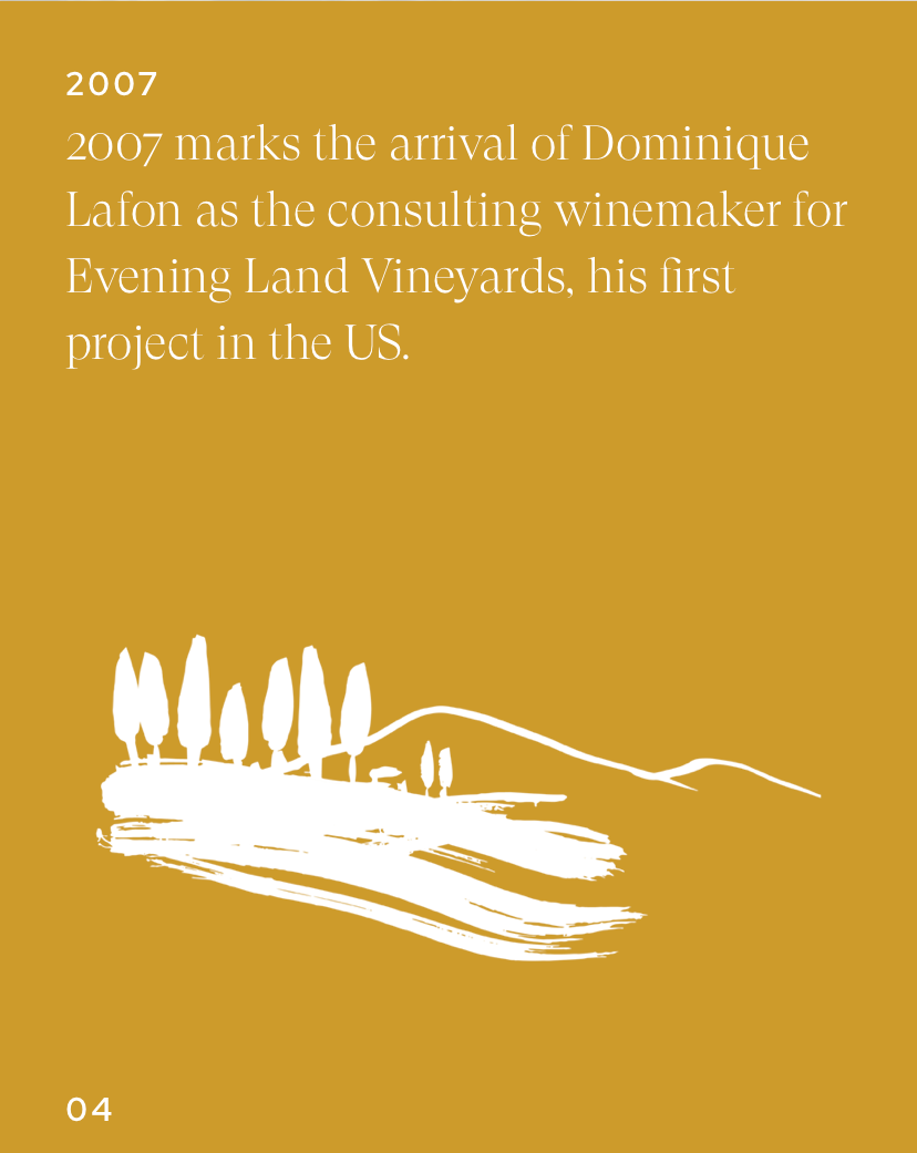 Text talking about the arrival of Dominique Lafon as a consulting winemaker for Evening Land Vineyards.