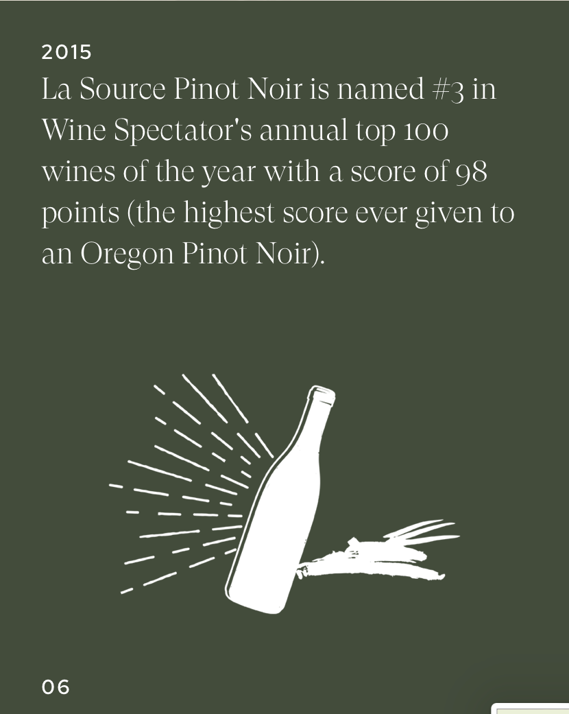 Text talking about La Source Pinot Noir being named ·#3 in Wine Spectator's annual top 100 wines.