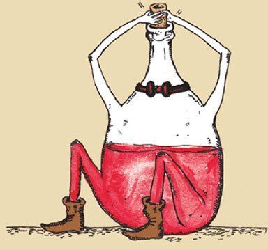Juming Juice - A cartoon bottle-shaped figure with red liquid, sitting and opening its cork, wearing boots.