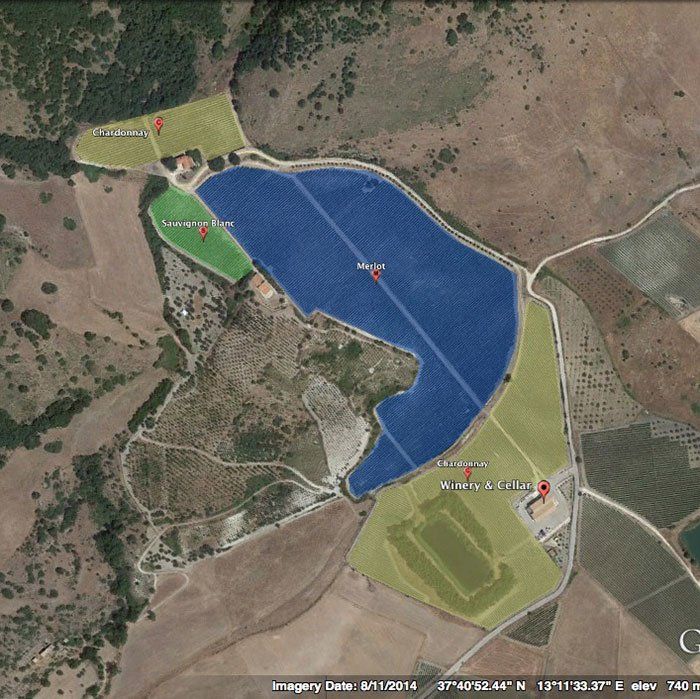 Aerial view of the location of Di Giovanna vineyards and winery.