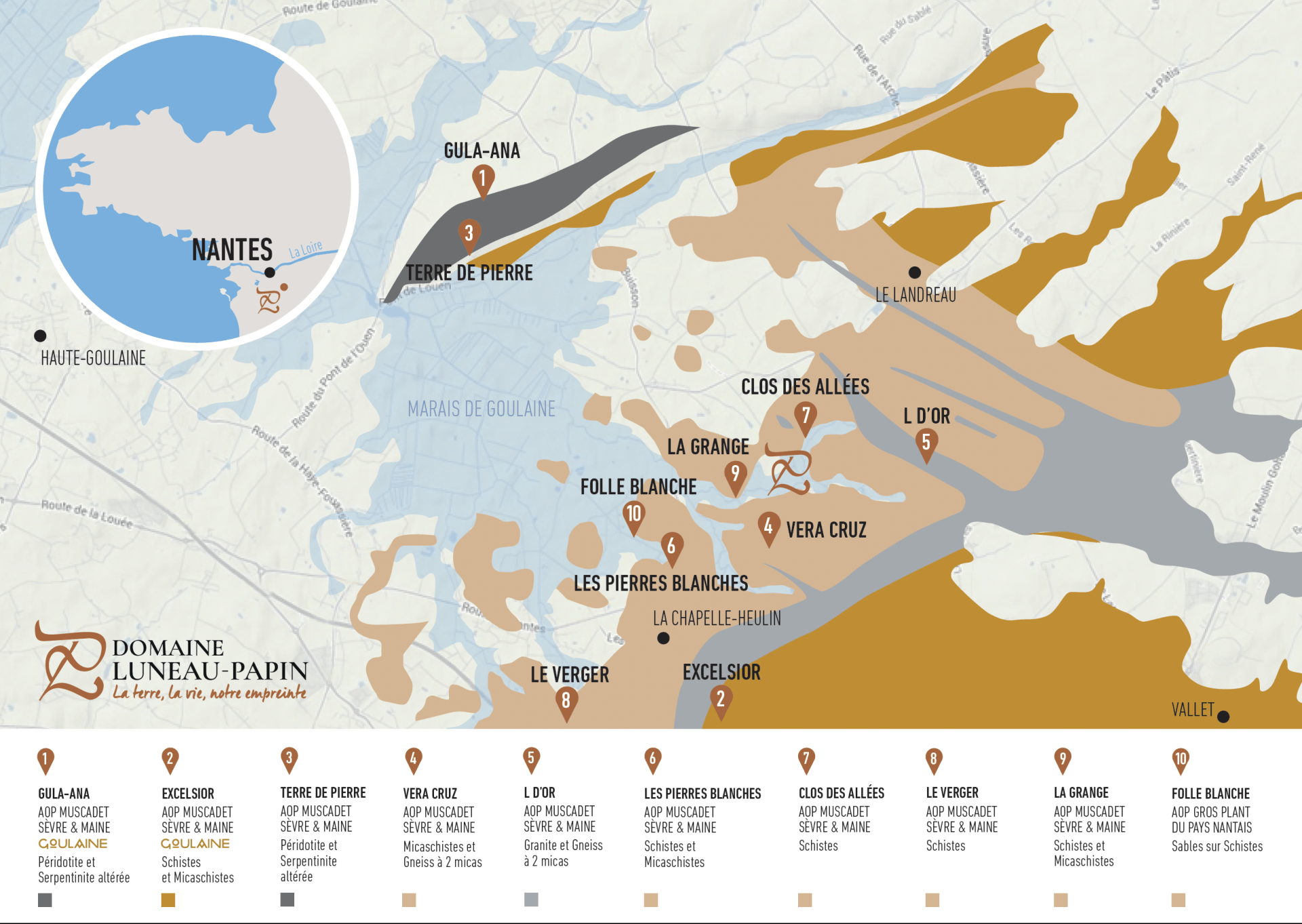 Domaine Luneau Papin - Map of Vineyard Sites Domaine Luneau Papin - Map of Vineyard Sites