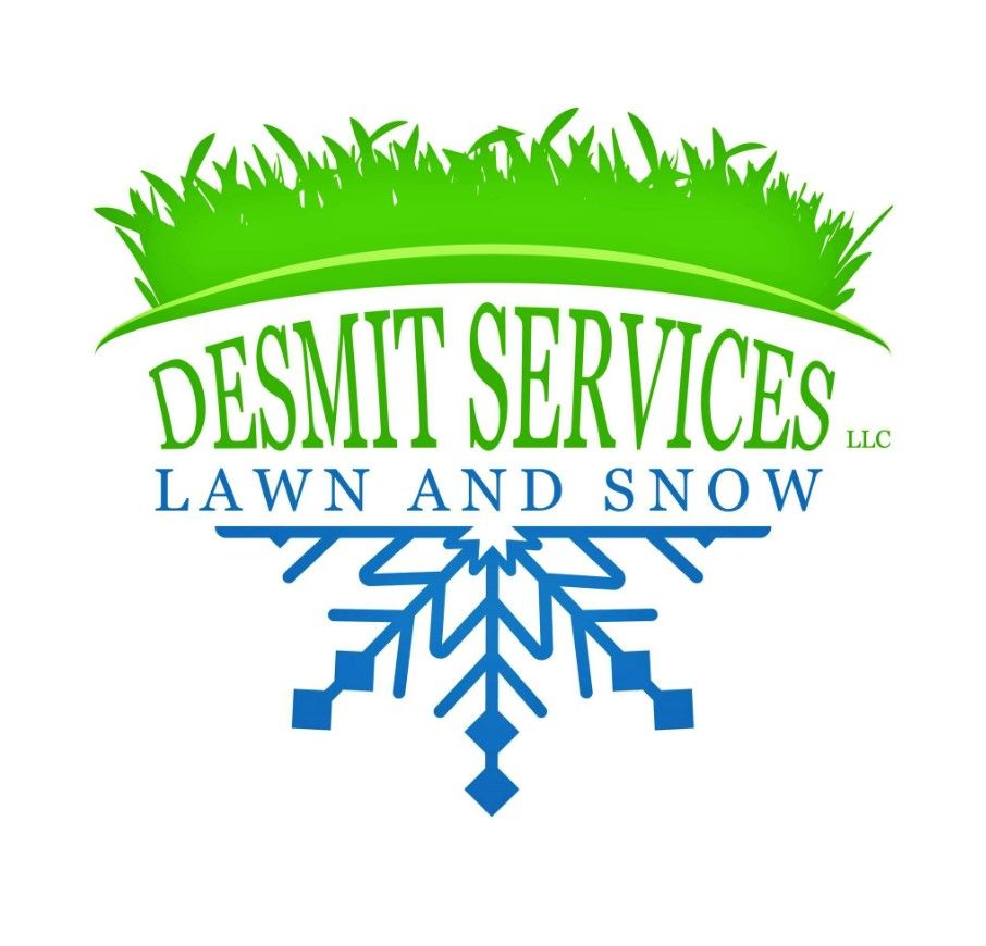 A logo for desmit services lawn and snow