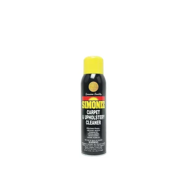 A bottle of simoniz carpet and upholstery cleaner