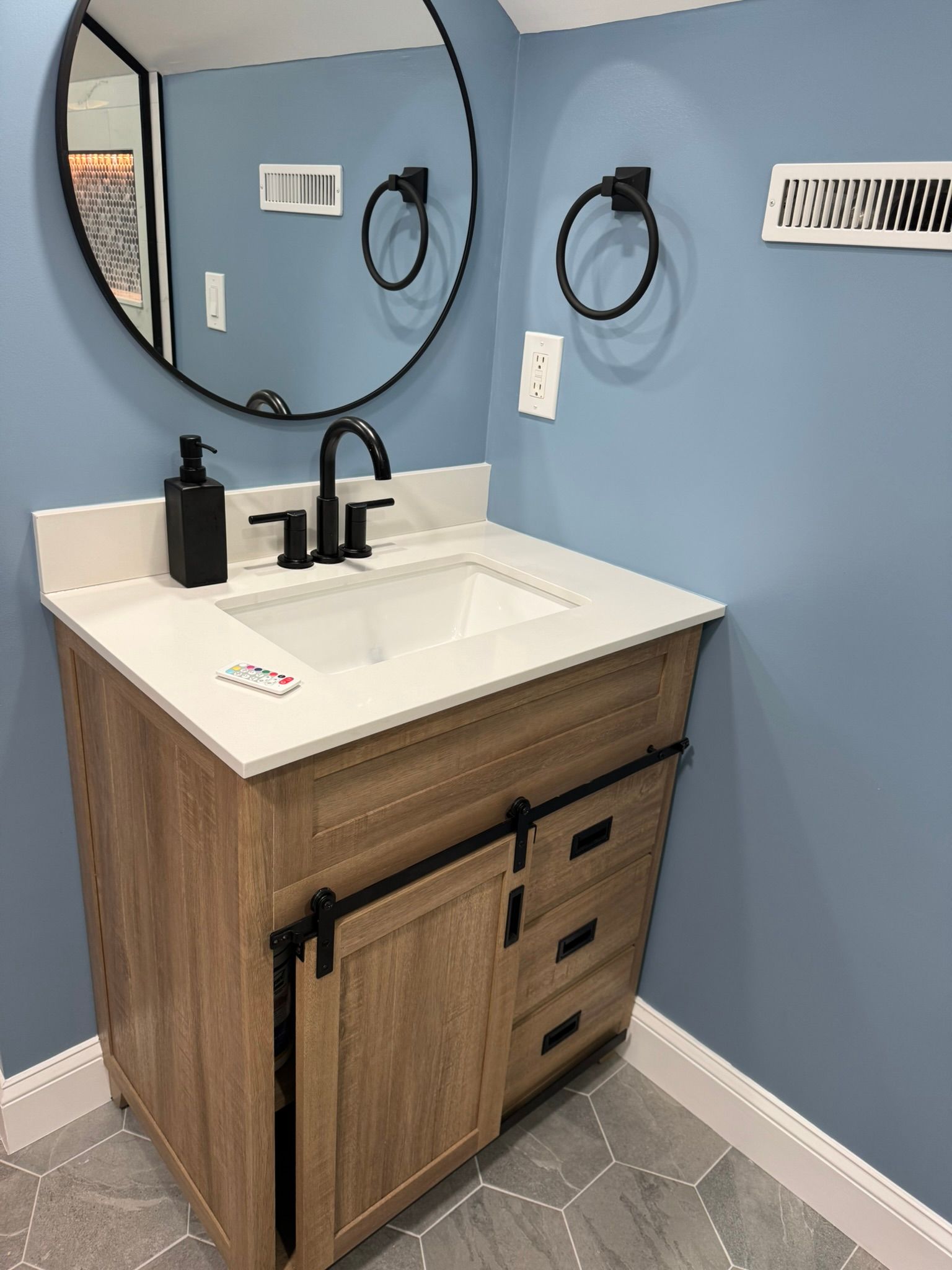 Compact bathroom with custom vanity installation in Sykesville, MD