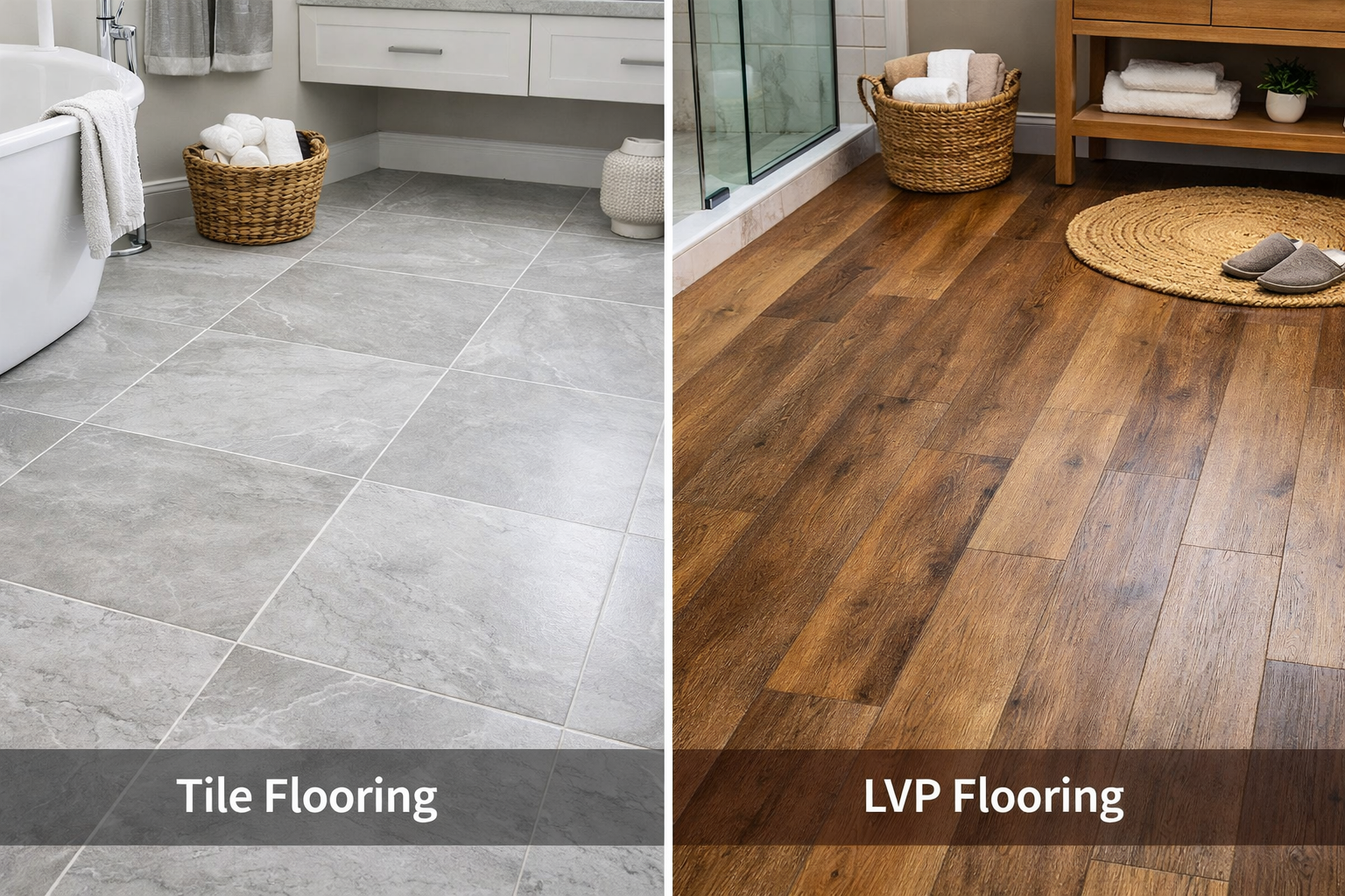 LVP vs tile bathroom floor comparison for bathroom remodeling