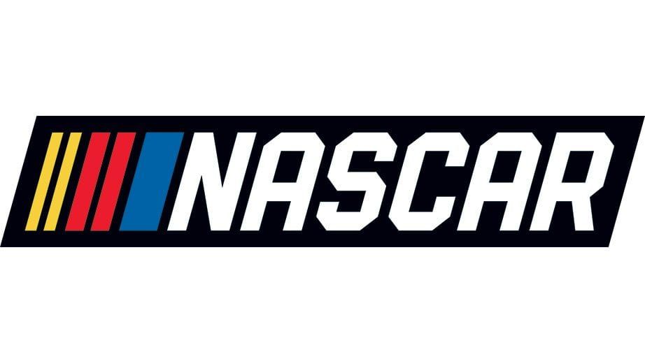 NASCAR logo with white lettering and red, yellow, and blue stripes on a black background