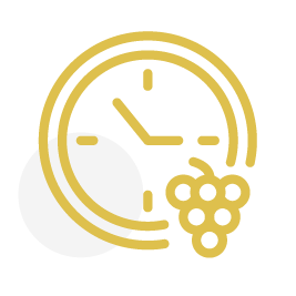 Clock and grape icon symbolizing tasting duration and appointment times for wine tasting experiences in Napa Valley wineries.