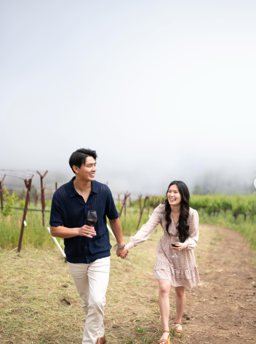Lillian Zhang and Allen Ng celebrate their engagement at Paloma Vineyard on Spring Mountain in Napa Valley.