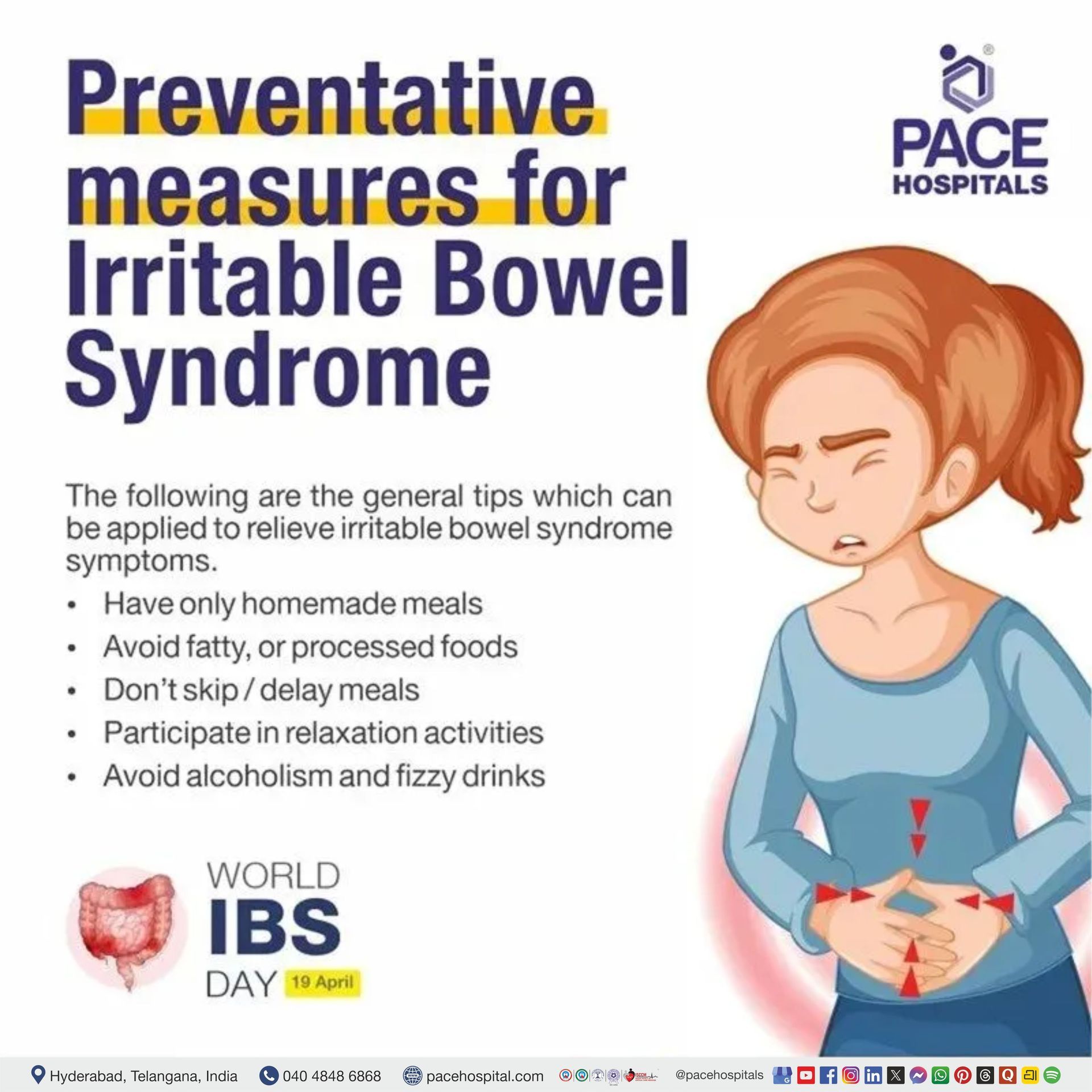 IBS Preventive Measures Preventive measure of IBS | Irritable bowel syndrome preventive measures | What are the preventive measures of IBS | Visual depicting preventive measures of Irritable bowel syndrome and a woman experiencing IBS