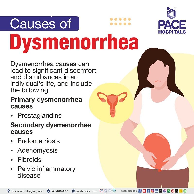 Dysmenorrhea causes primary dysmenorrhea causes | secondary dysmenorrhea causes | what causes dysmenorrhea | Visual revealing the causes of primary and Secondary dysmenorrhea
