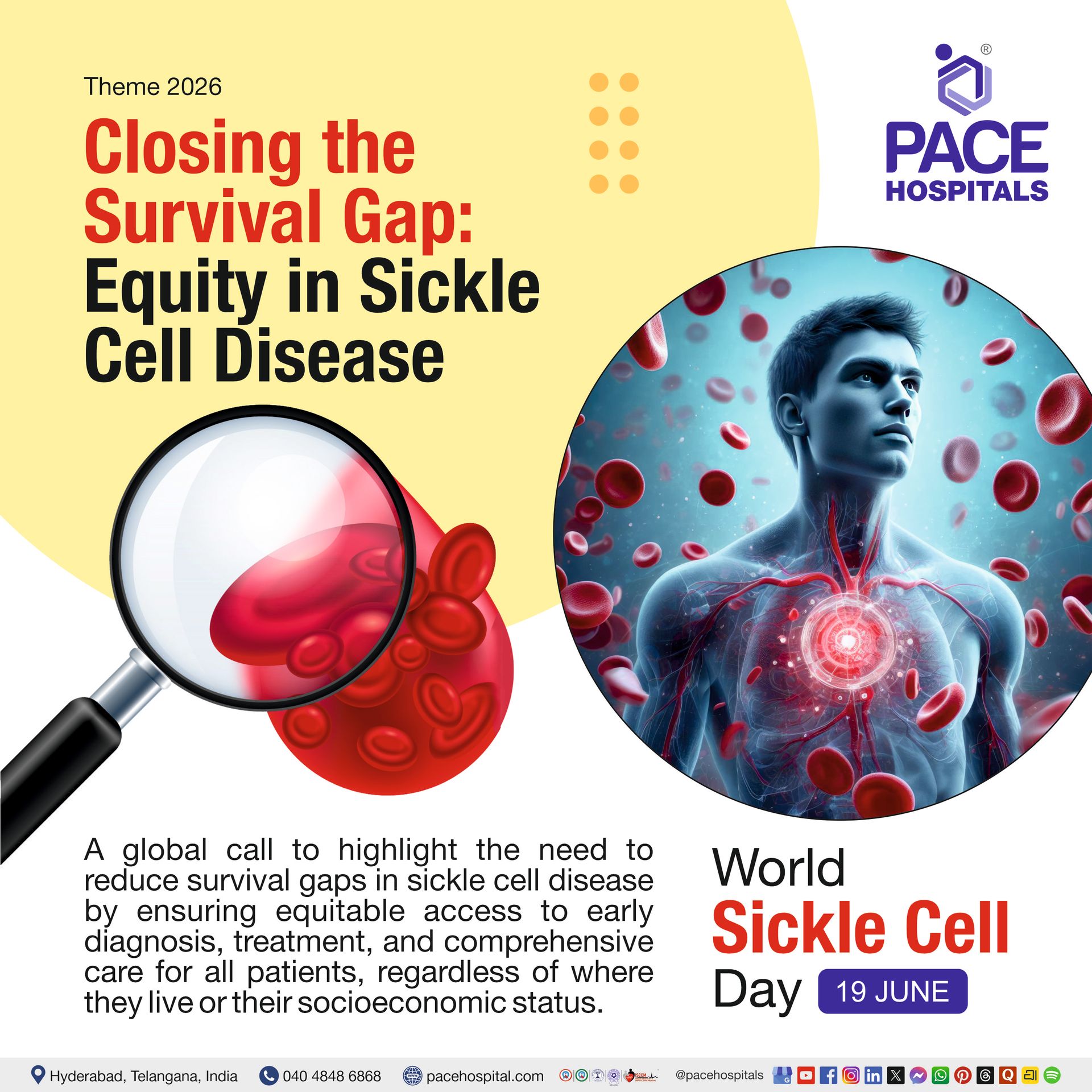World Sickle Cell Day Theme 2026 | World Sickle Cell Disease Day | Theme of World Sickle Cell Day 2026 | Visual narrating the theme of World Sickle Cell Day 2026 along with sickle cell awareness message