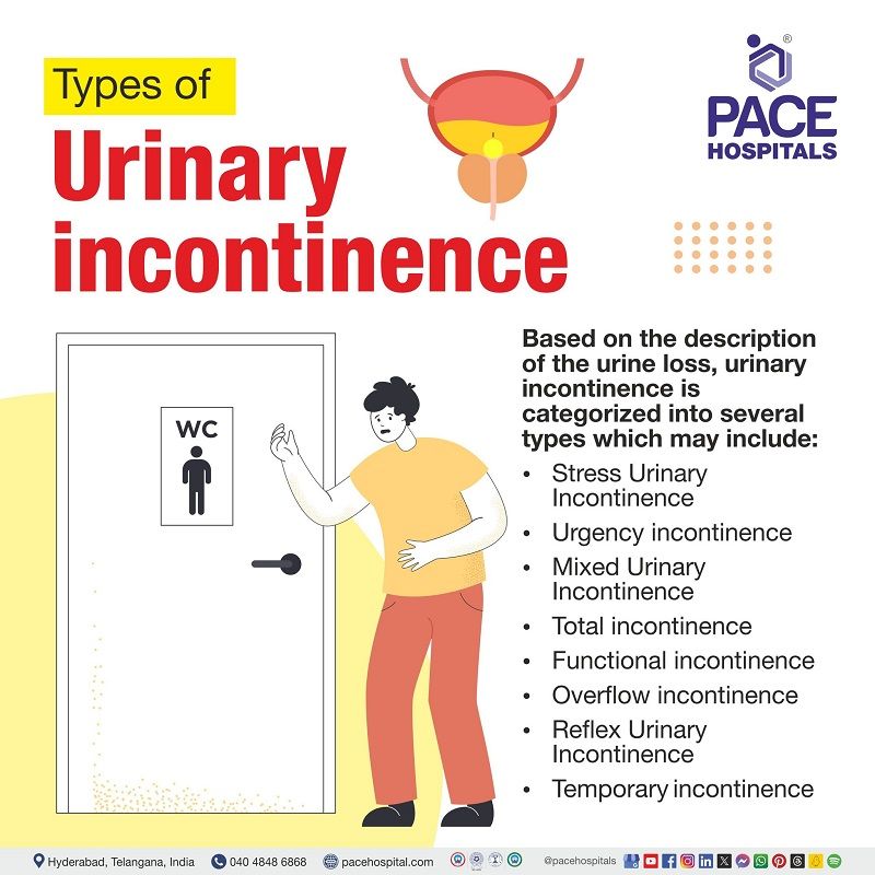 Urinary Incontinence Types types of urinary incontinence | different types of urinary incontinence | urinary incontinence types | what are the different types of urinary incontinence | Visual narrating the various types of Urinary incontinence