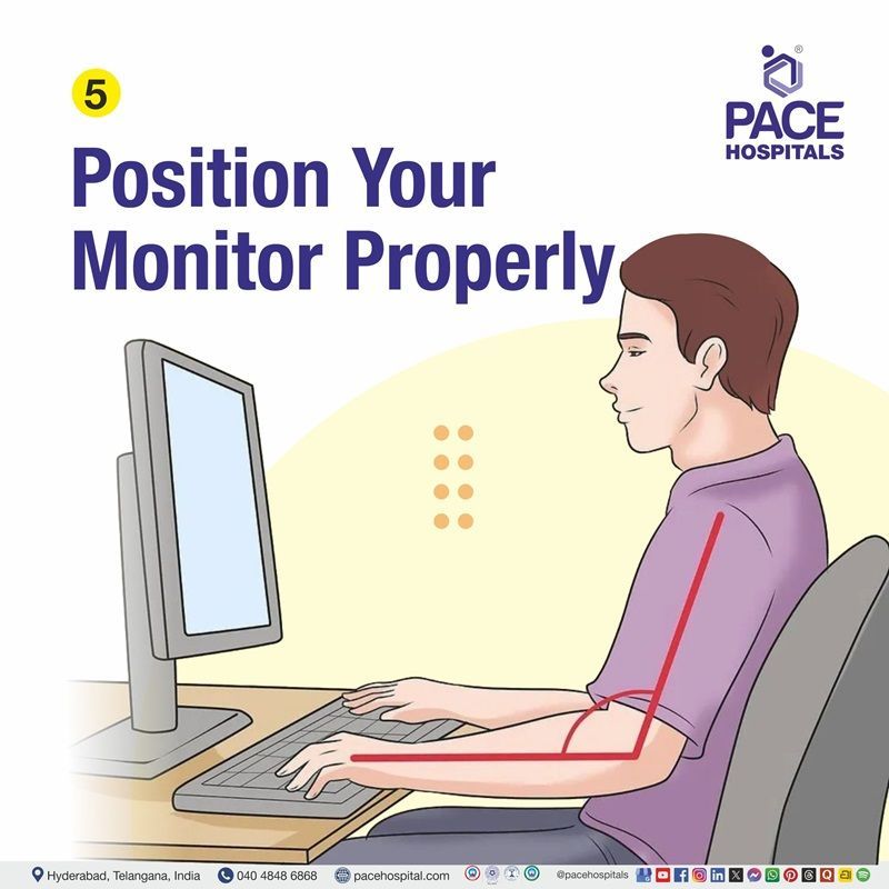 Work desk setup showing correct ergonomic sitting posture